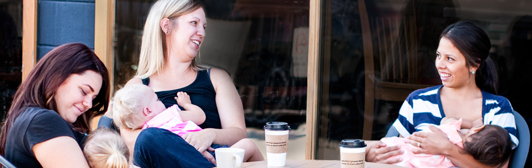 Moms with their babies at a coffee shop